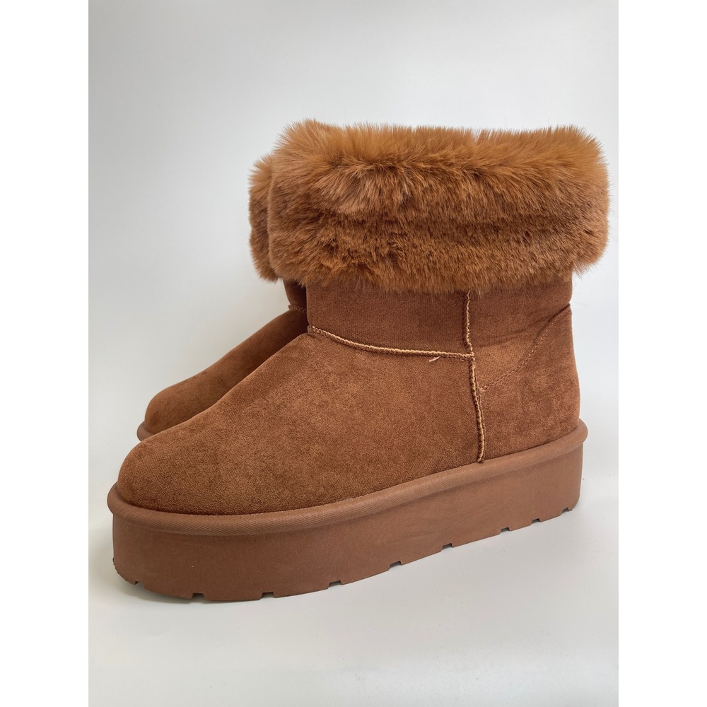 Danskin Womens Faux Fur Trim Platform Ankle Boots Chestnut Brown Size 10 Cozy
